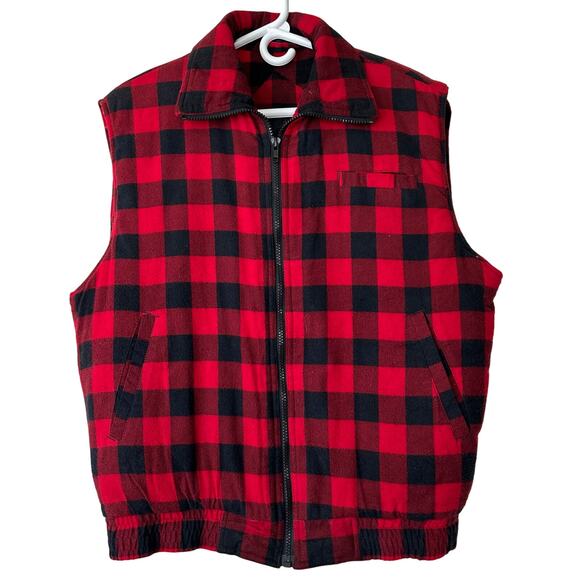Vintage Ozark Trail buffalo plaid vest Flannel full zip pockets 90s outdoor M - Picture 1 of 12